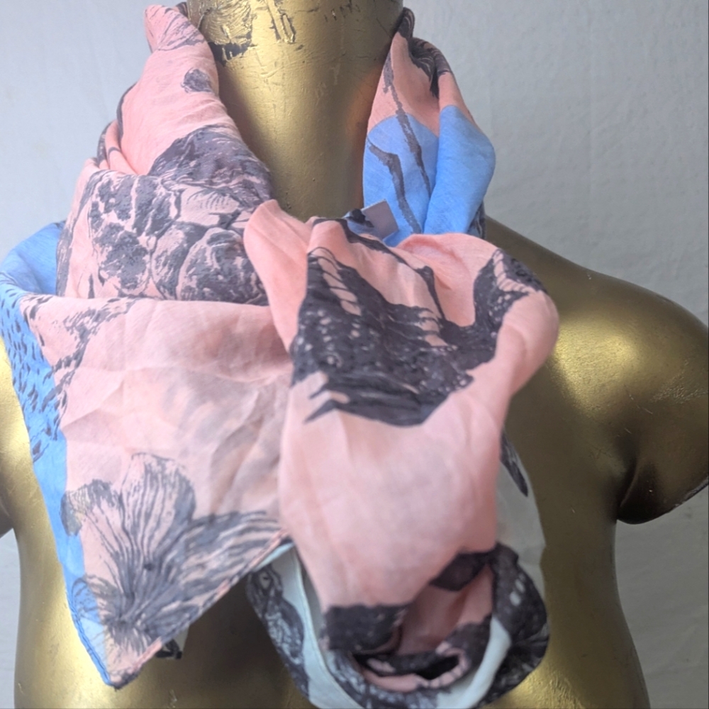 Madewell Pink Blue Square Scarf Black Graphics Zebra Alligator Cougar Flamingo